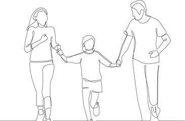 One continuous line drawing of young family are running in the park. Happy family concept. Single line draw vector graphic design illustration