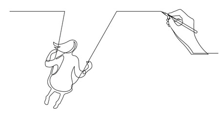 hand drawing concept sketch of girl on swing - PNG image with transparent background