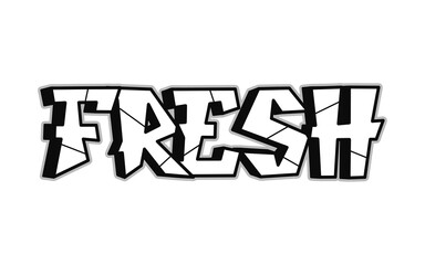 Fresh word trippy psychedelic graffiti style letters.Vector hand drawn doodle cartoon logo Fresh illustration. Funny cool trippy letters, fashion, graffiti style print for t-shirt, poster concept