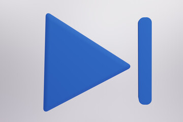 Skip to the end, next, blue music player button. 3d rendered icon. Cartoon minimal style with white background