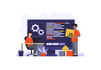 Modern flat illustration showing web development