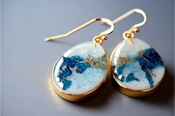 blue white gold epoxy resin gold earrings