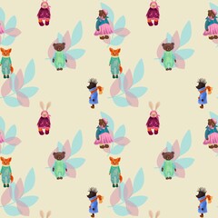 pattern with cute animals. bear, fox, hare, fox.
