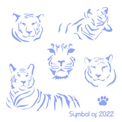 New 2022 year of the blue tiger. New Year card with a stylized image of a tiger according to the Eastern calendar
