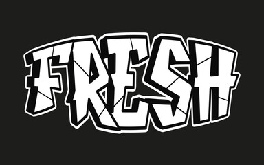Fresh word trippy psychedelic graffiti style letters.Vector hand drawn doodle cartoon logo Fresh illustration. Funny cool trippy letters, fashion, graffiti style print for t-shirt, poster concept