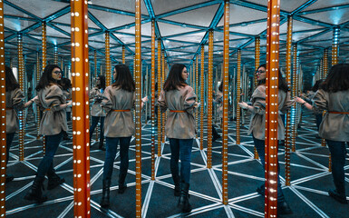 Woman in mirror maze