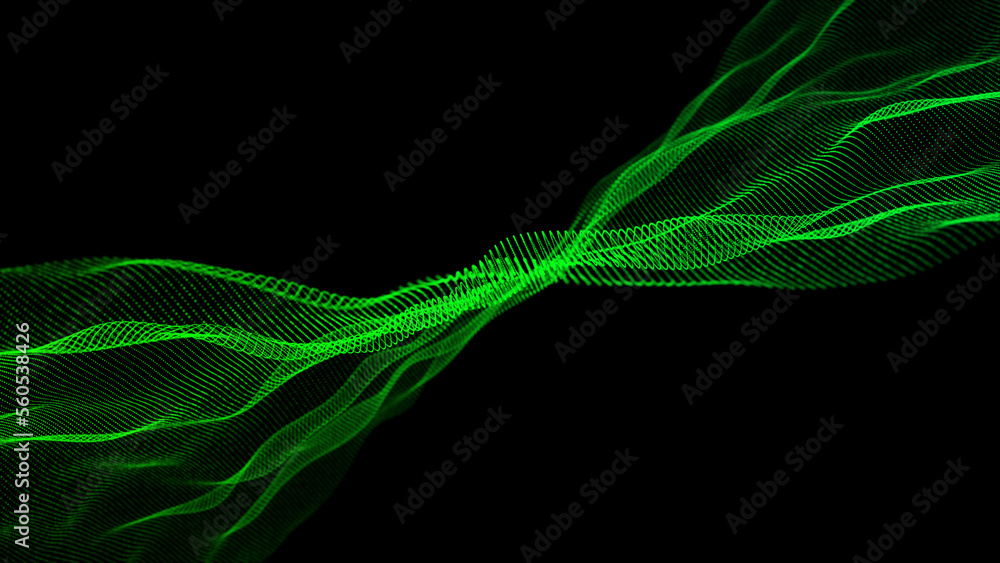 Poster Wave of dots and weave lines. Abstract background. Network connection structure. 3d rendering.