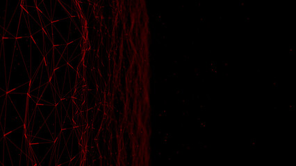 Futuristic wave with lines and dots. Abstract background with a dynamic wave. Particle placement with hanging dots in space. Large data background. 3d rendering.