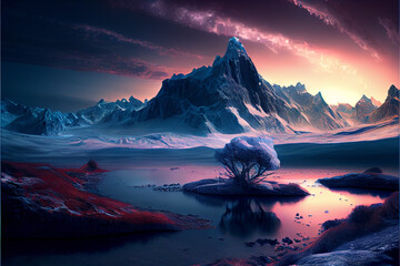 Landscape on an icy planet - obrazy, fototapety, plakaty