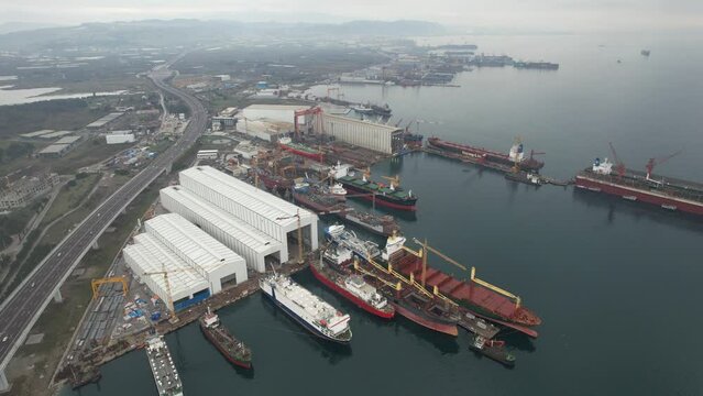 aerial shipyard and ships