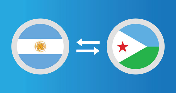 round icons with Argentina and Djibouti flag exchange rate concept graphic element Illustration template design
