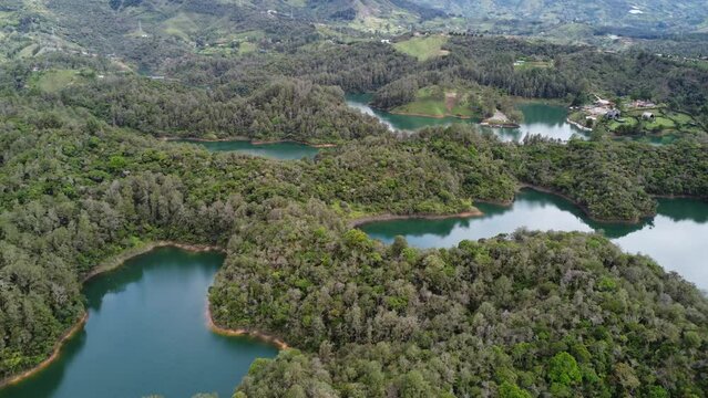 View of the forest landscape from the drone, Guatape, Colombia