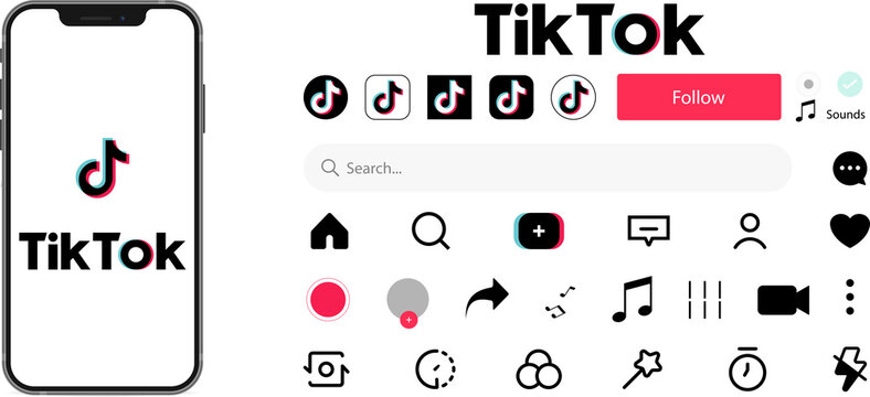 TikTok interface, profile. Tempale for social media. TikTok symbol in smart phone. Tik tok mobile App interface template on Apple iPhone. Page template. 