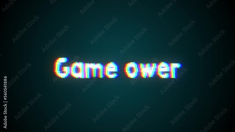Poster retro video game screen with glitch. game over with noisy distortion.