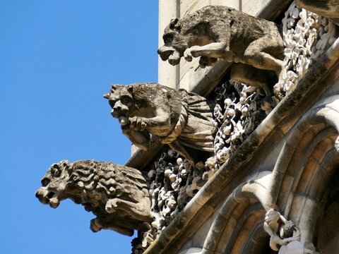 
Statues de cr&eacute;atures monstrueuses sur la fa&ccedil;ade de l&rsquo;&eacute;glise Notre-Dame de Dijon

