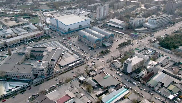 Aerial view of Osh bazaar in Bishkek city Kyrgyzstan