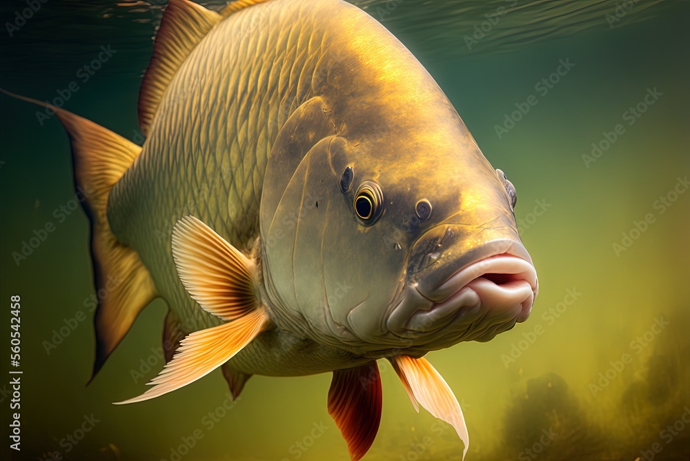 Poster underwater macro image of a carp fish. generative ai