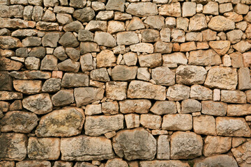 Texture of a wall made of natural stones. Stone masonry surface for publication, design, poster, calendar, post, screensaver, wallpaper, postcard, banner, cover, website. High quality photo