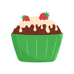 Cupcake with strawberries and icing, Sweet muffin, holiday baking