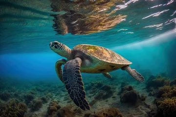 Fototapeten Sea turtle in the Galapagos Islands, photographed. Generative AI © 2rogan