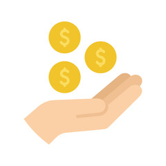 Cashback icon. Coins falling in hand. Vector illustration.