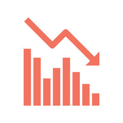 Fototapeta premium Chart with bars declining. Graph trending downwards. Arrow pointing down on graph.
