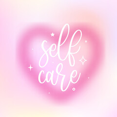 Vector illustration of beautiful gradient trendy love heart. Self love and selfcare concept modern card with blurred background for banner, t-shirt, postcard, greeting card, fashion