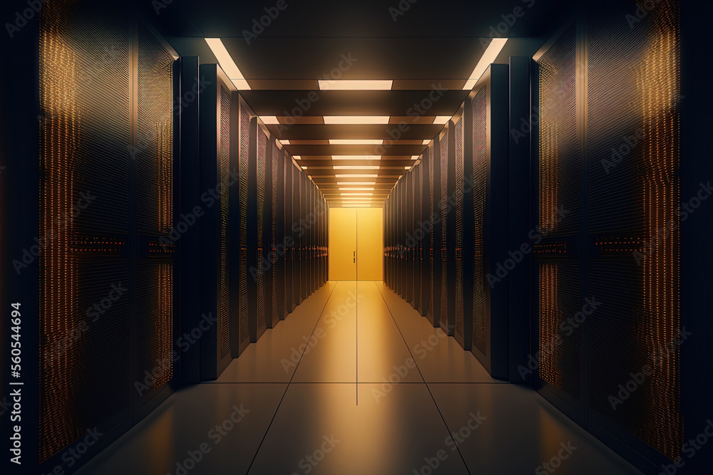 Aufkleber the symmetry of a modern server room ranks supercomputers as light. generative ai