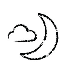 brush stroke hand drawn icon of moon and cloud - PNG image with transparent background