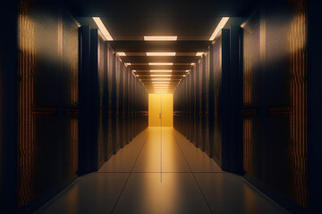The symmetry of a modern server room ranks supercomputers as light. Generative AI