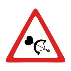 Caution risk of falling in love ahead, Valentine's day creative concept, red triangle traffic sign, vector illustration