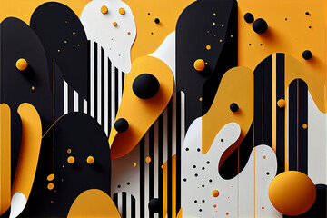 Colourful shapes on a plain background, simple shapes, dots and lines, stripes