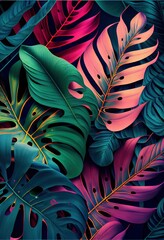monstera abstract colorful background with leaves