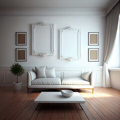 Obraz na płótnie Canvas Living room with blank photos generative ai