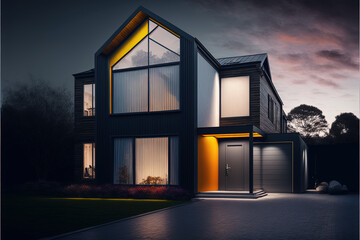 House with modern facade and led light strip