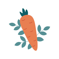 Carrot with plants. Easter design element.