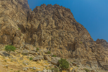 Fototapeta na wymiar Rock carvings area of Bisotun, Iran