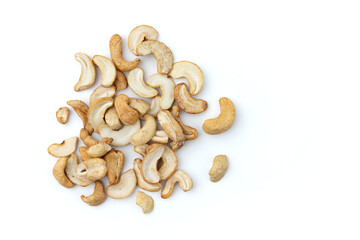 heap of cashew nuts isolated on white background