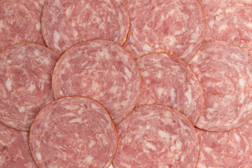 background of ham slices close up top view