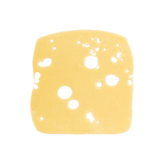 cheese slice isolated on white background, piece of sliced gouda cheese laid out to create layout