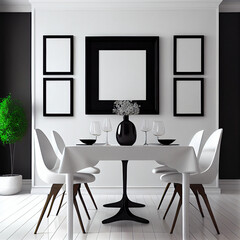 Livingroom with blank images on the wall, blank picture frames, generative ai