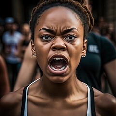 Angry african american girl expressing frustration and rage, generative ai - obrazy, fototapety, plakaty