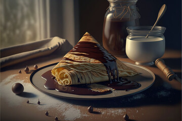 Sweet crepes with chocolate spread