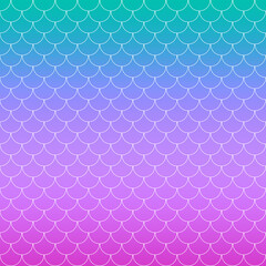Mermaid tail on trendy gradient background. Square backdrop with mermaid tail ornament. Bright color transitions. Fish scale banner and invitation. Underwater and sea pattern. Rainbow colors.