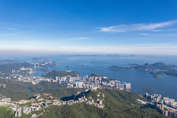 Fototapeta na wymiar Beautiful aerial view of Mountains, Lamma Island and Aberdeen of Hong Kong