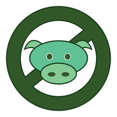 Isolated pig avatar on prohibion signal Vegan lifestyle Vector