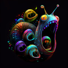 Group of surreal snails. Generative AI.