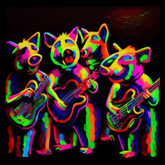 Group of hogs playing guitar. Generative Ai.
