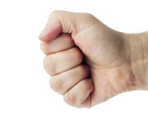 Hand with clenched a fist, isolated on a transparent background