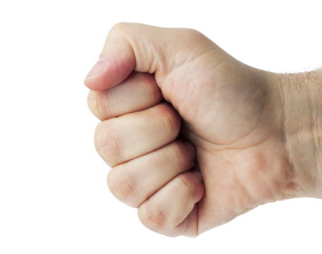 Hand with clenched a fist, isolated on a transparent background